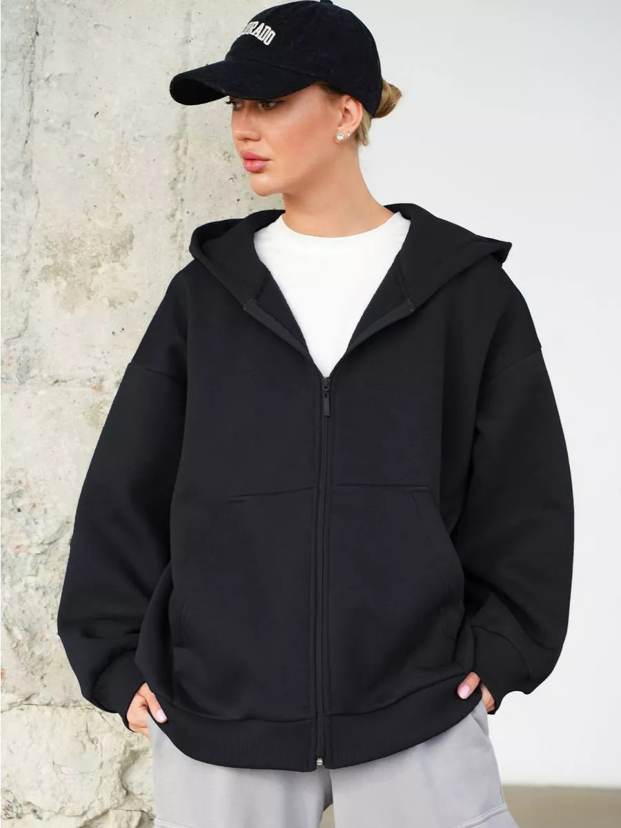 Damen lässiger Kapuzenjacke mit praktischem Reißverschluss und großen Taschen WW