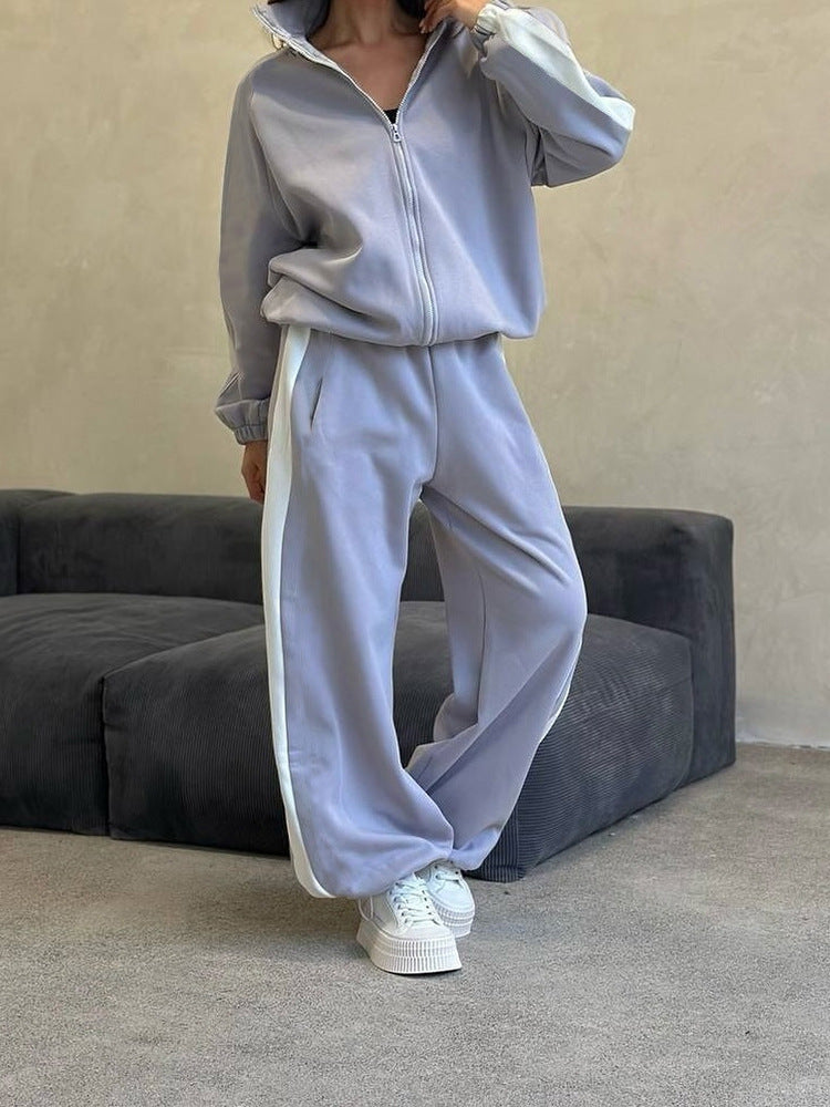 Damen sportlich eleganter Fleece Jogginganzug mit trendigem Schnitt WW