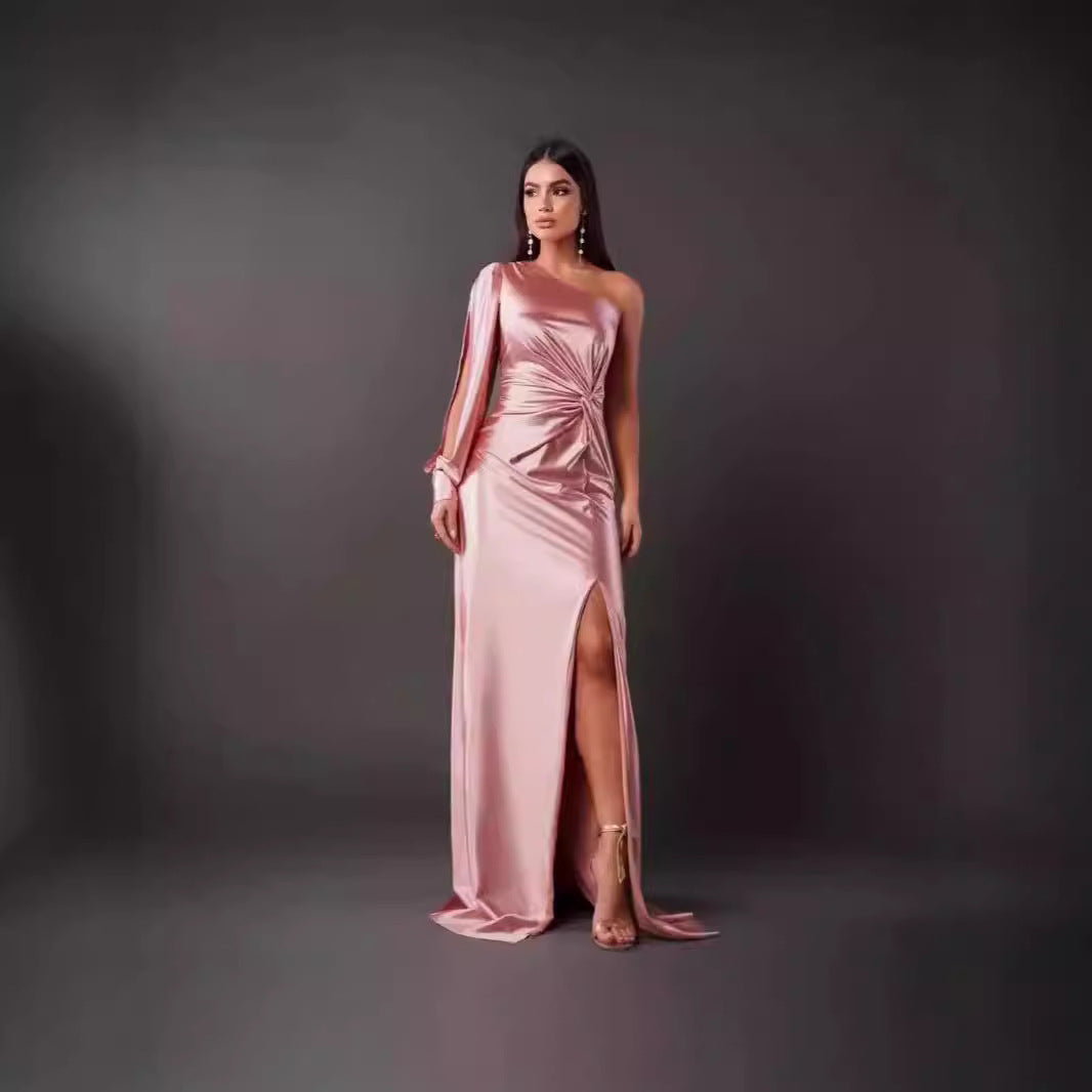 Damen Abendkleid mit asymmetrischem Ausschnitt und eleganter Faltenlegung WW