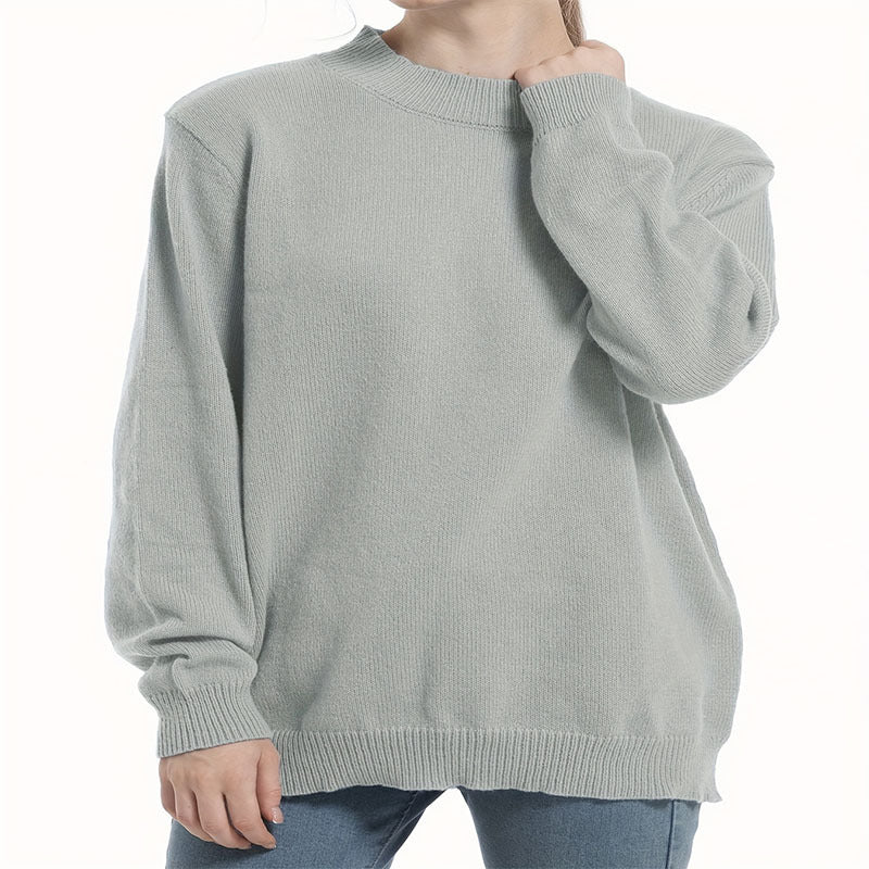Damen lässiger Pullover mit strukturiertem Rundhalsausschnitt und überschnittenen Schultern WW