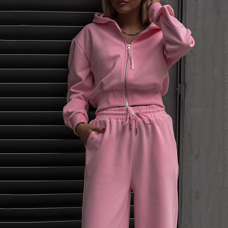 Damen sportliches Fleece-Set mit hochgeschlossenen Kapuze und verstellbarem Bund WW