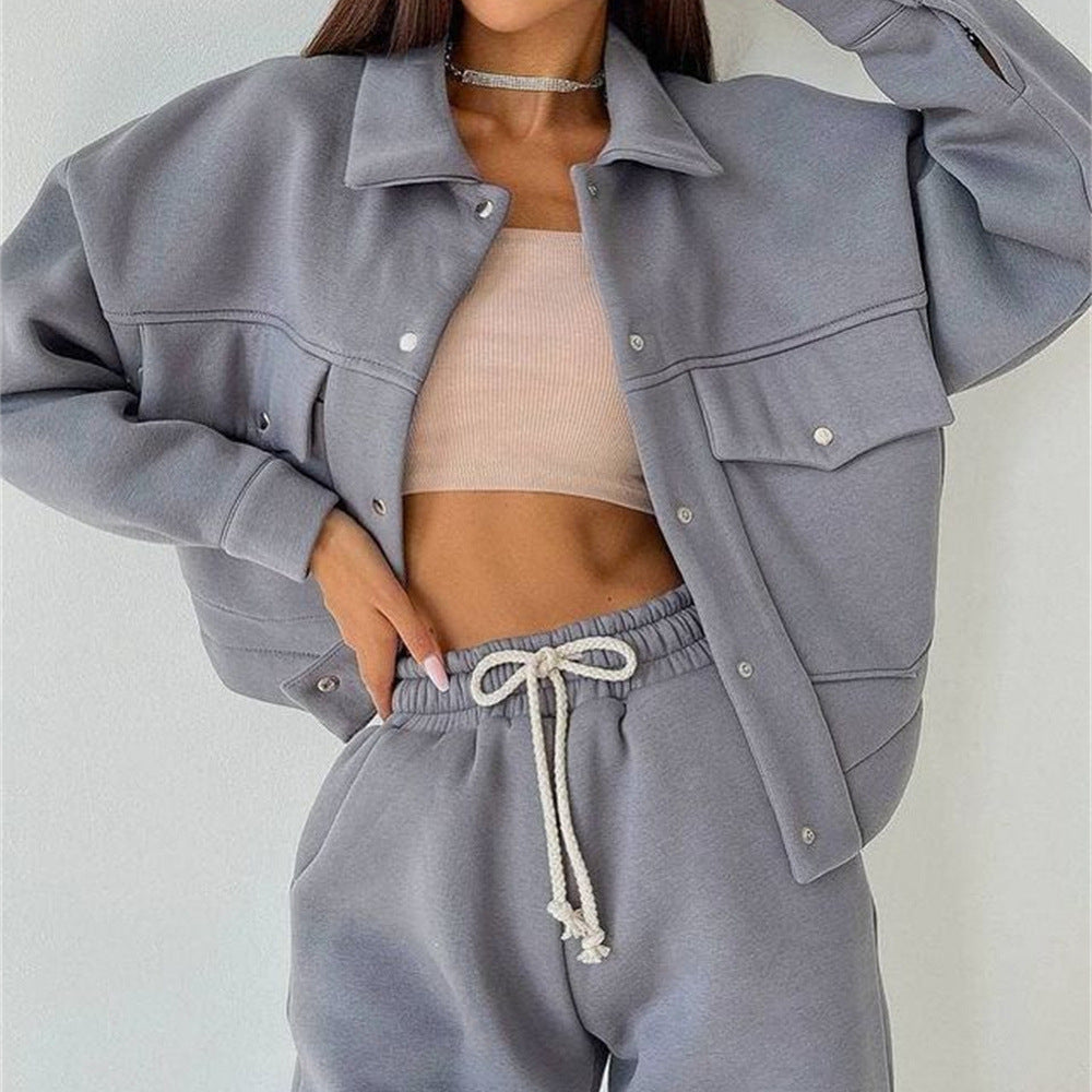 Damen lässiges Fleece-Set mit praktischer Jacke und bequemen Jogginghosen WW