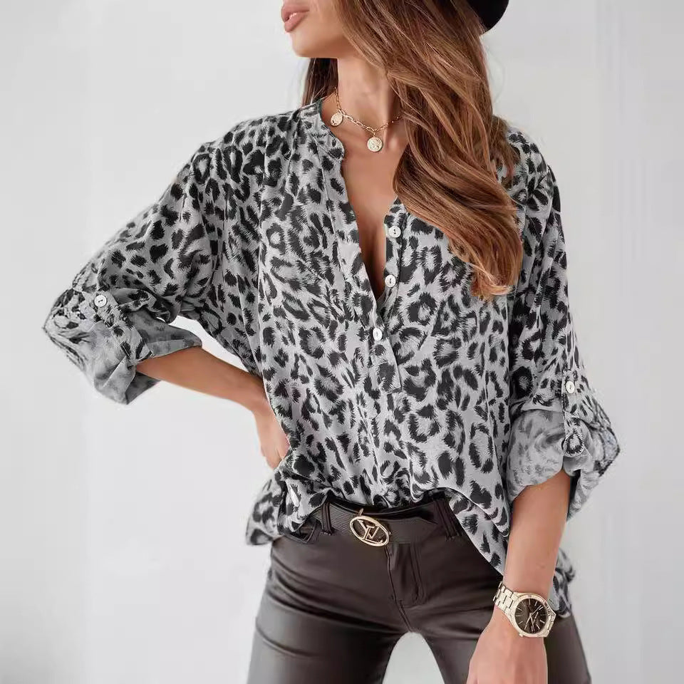 Damen Bluse im eleganten Animal-Print mit Raffungen WW