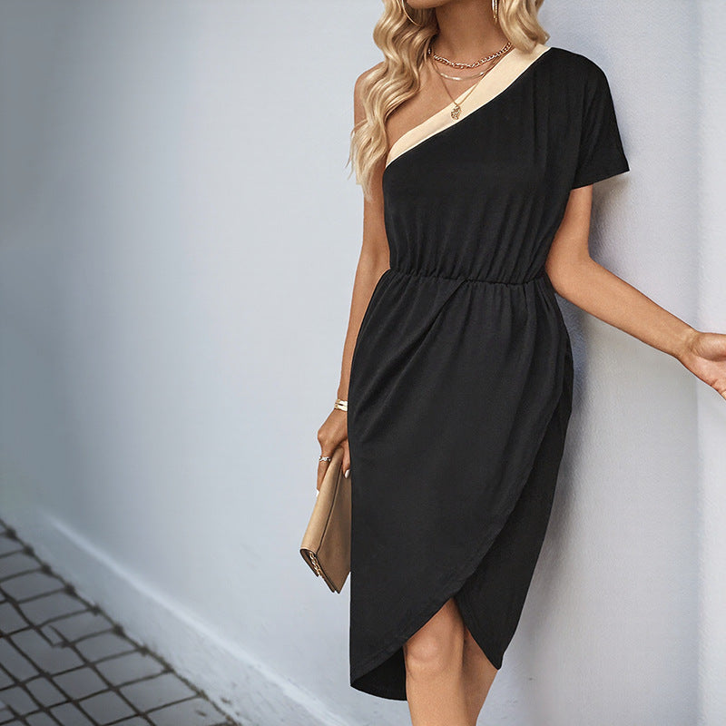 Damen asymmetrisches Midi-Kleid mit elastischem Taillenband WW