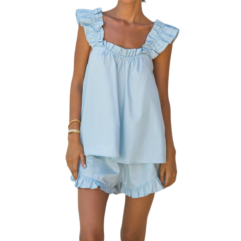 Damen luftiges Top mit Rüschendetails und lässigen Shorts WW