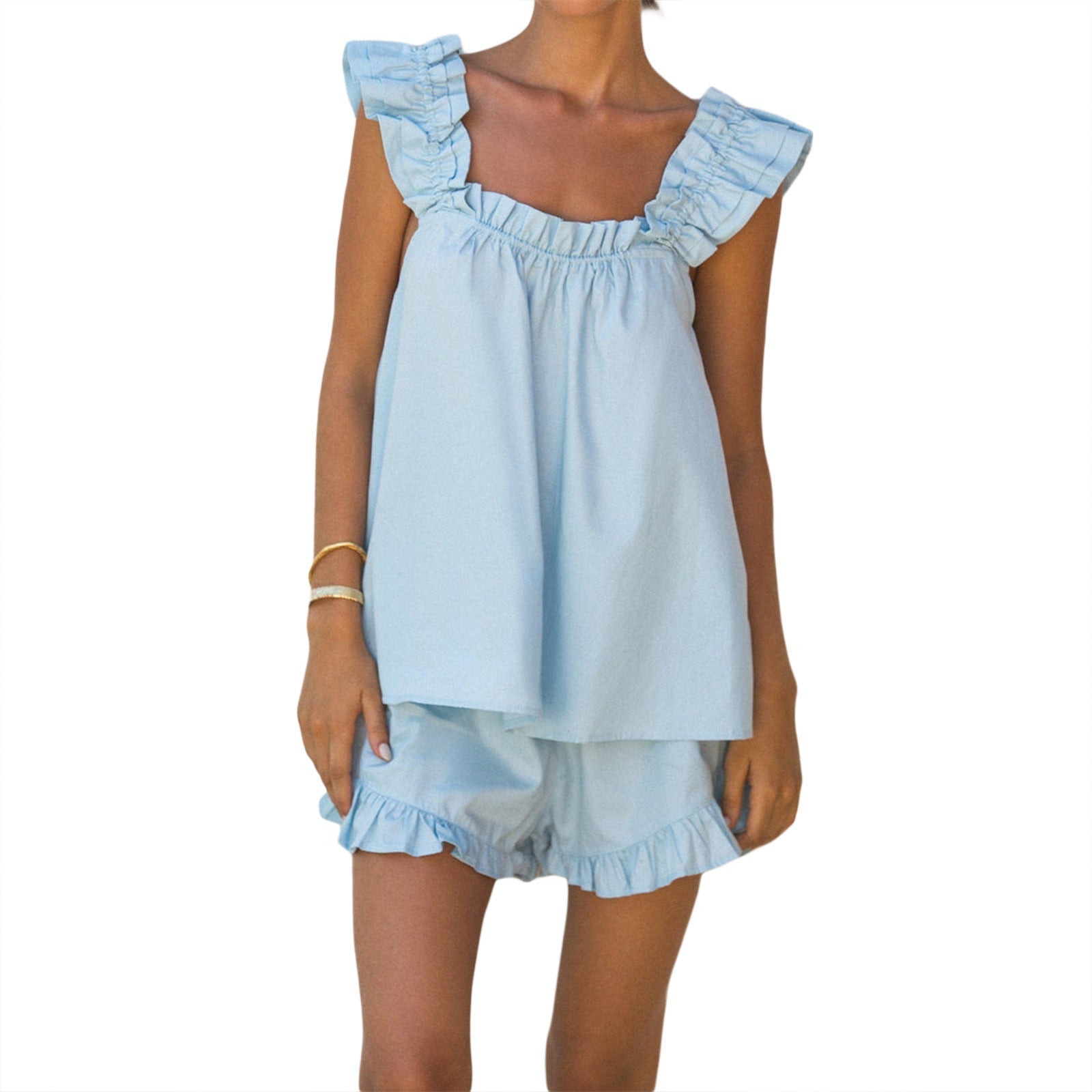Damen luftiges Top mit Rüschendetails und lässigen Shorts WW