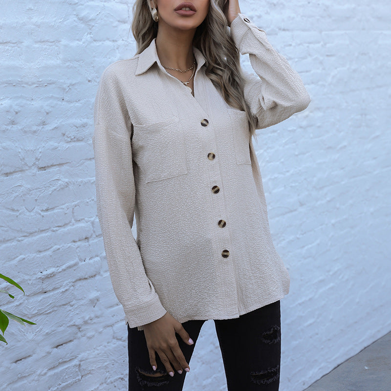 Damen Strukturierte Bluse mit Knopfdetail und Brusttaschen WW