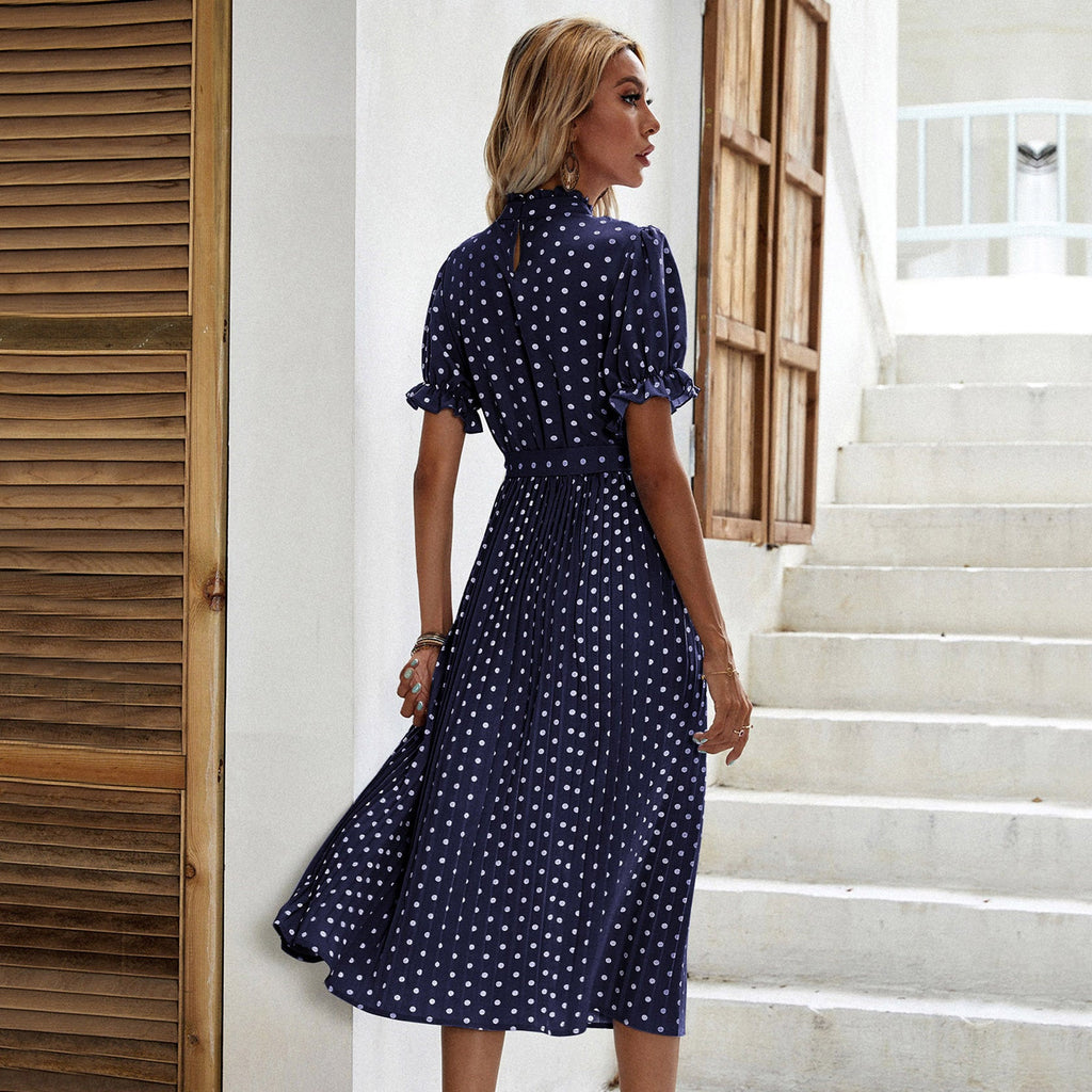 Damen Midi-Kleid mit feinen Rüschendetails und Bindegürtel WW