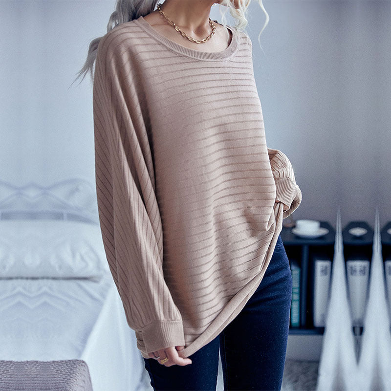 Damen Stilvoller Oversized-Pullover mit feiner Streifenstruktur WW