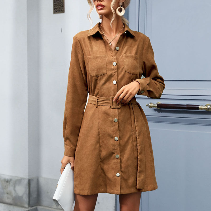 Damen Hemdblusenkleid aus weich strukturiertem Material mit taillierbarem Gürtel WW