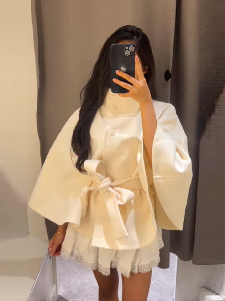 Damen Wickeljacke mit hoher Kragenlinie und breiten Ärmeln WW