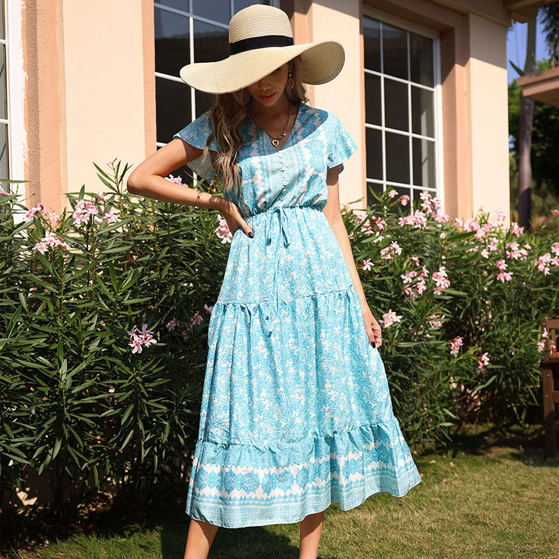 Damen Maxikleid mit floralem Muster und eleganter Knopfleiste WW