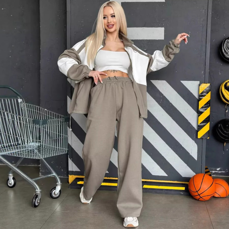 Damen sportliches Set aus hochfunktionalem Fleece-Material mit Reißverschluss WW