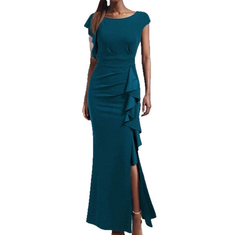 Damen Elegantes Maxikleid mit Rüschendetails und seitlichem Schlitz WW