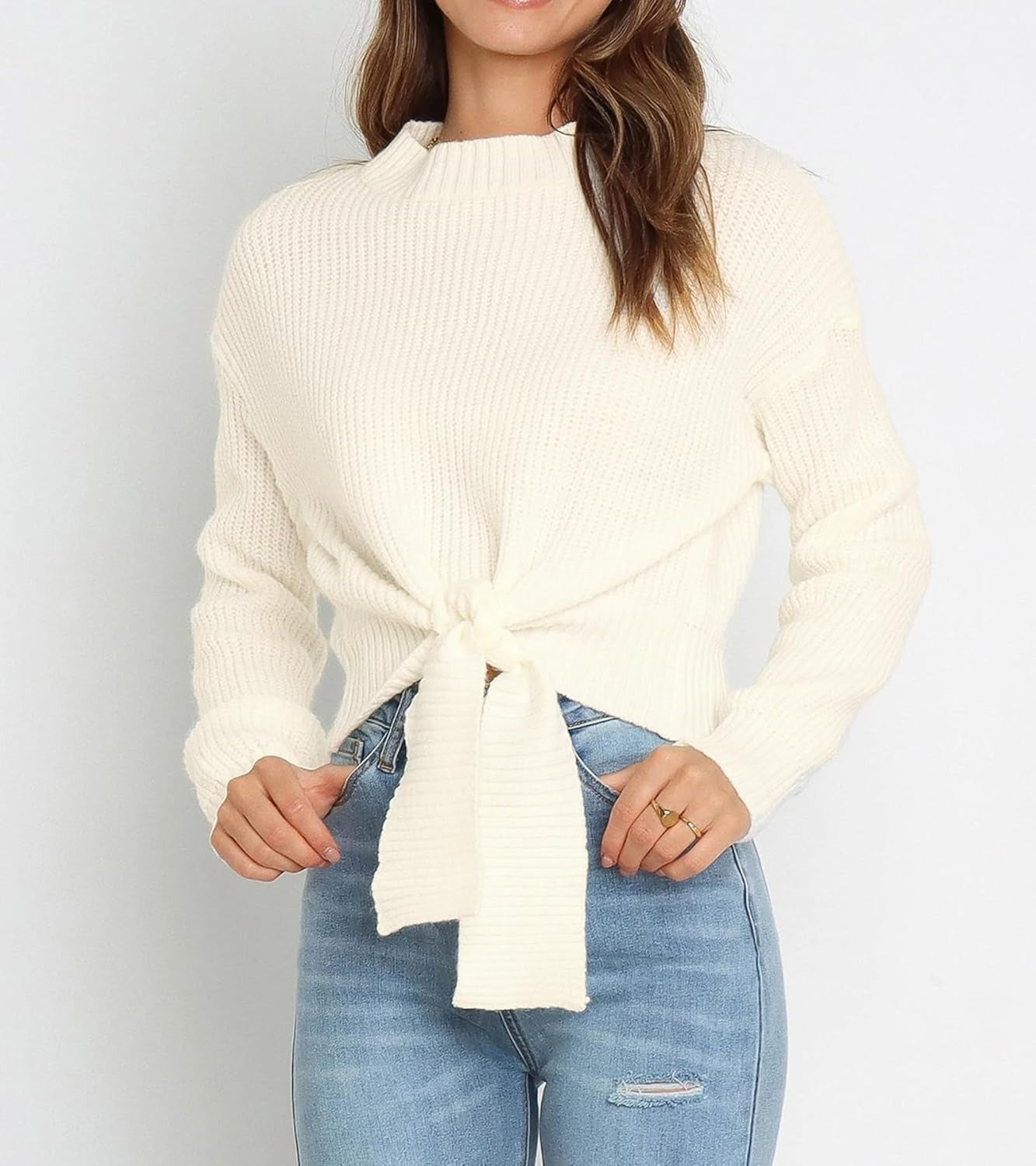 Damen modischer Pullover mit variabler Knöchelbindung WW