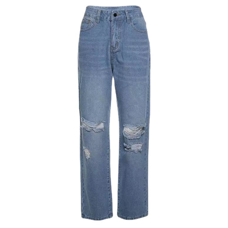 Damen Vintage-Style Mom-Jeans mit ausgefransten Rissen und hohem Bund WW