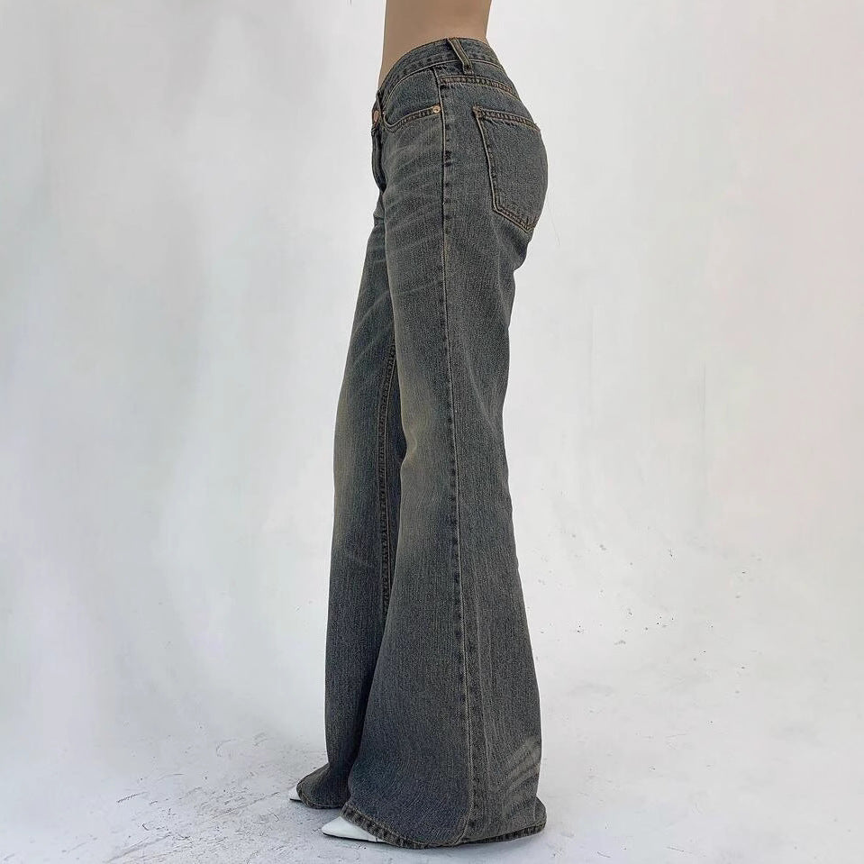Damen Hochtaillierte Flared Jeans im Vintage-Look mit ausgestelltem Bein WW