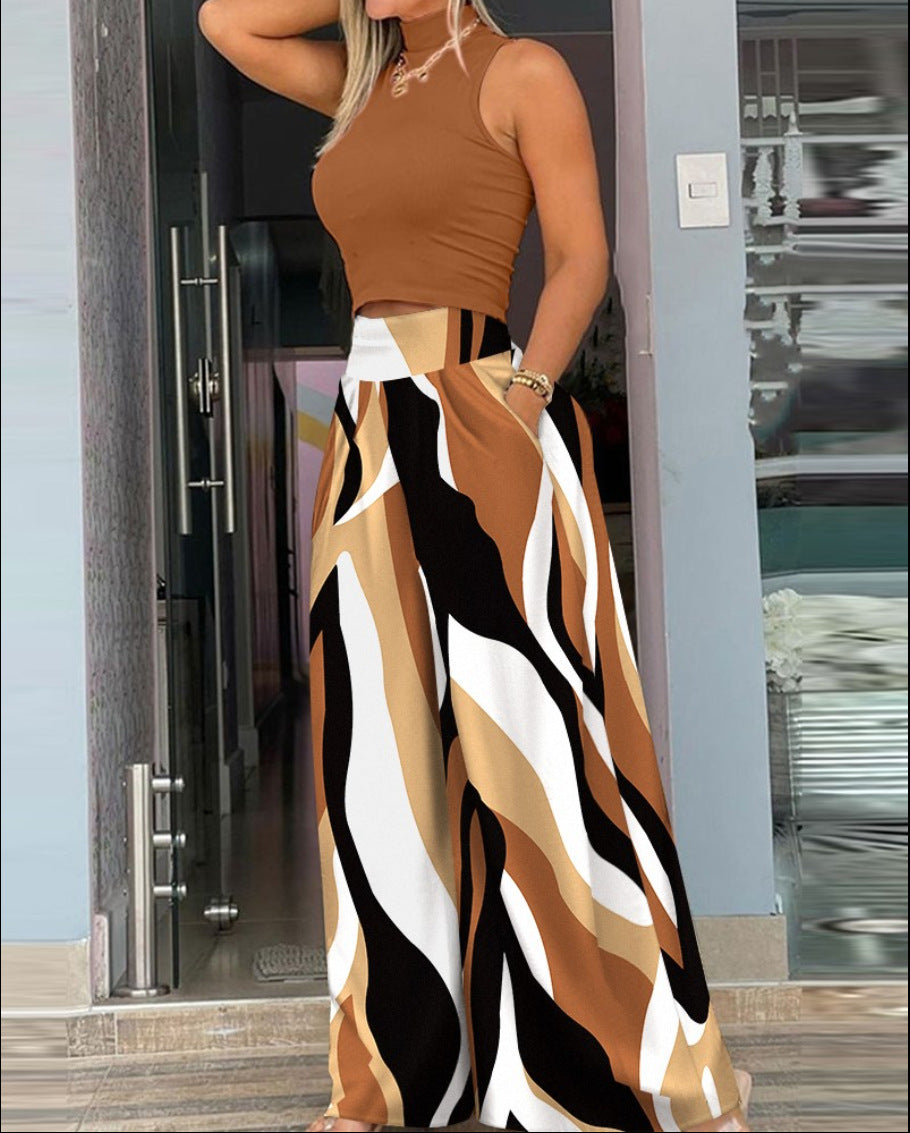 Damen angesagtes Outfit mit ärmellosem Oberteil und weitem Rock WW