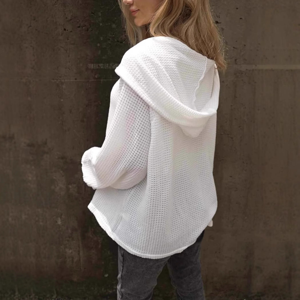 Damen lässiger Kapuzenpullover mit Knopfdetails WW
