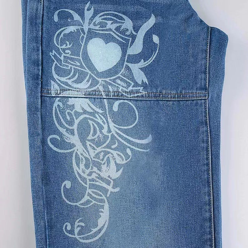 Damen weite Jeanshose mit einzigartigen Stickereien WW