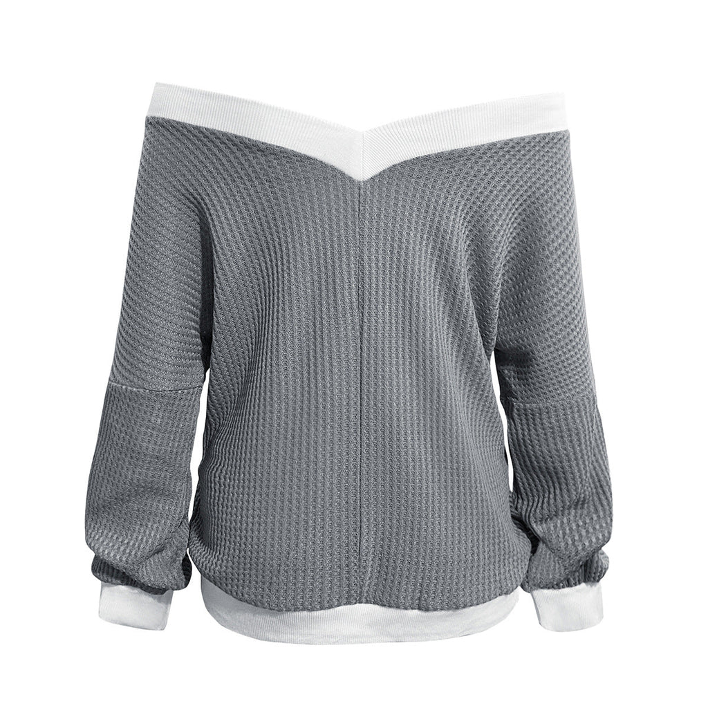 Damen Off-Shoulder Strickpullover mit Wabenstruktur WW