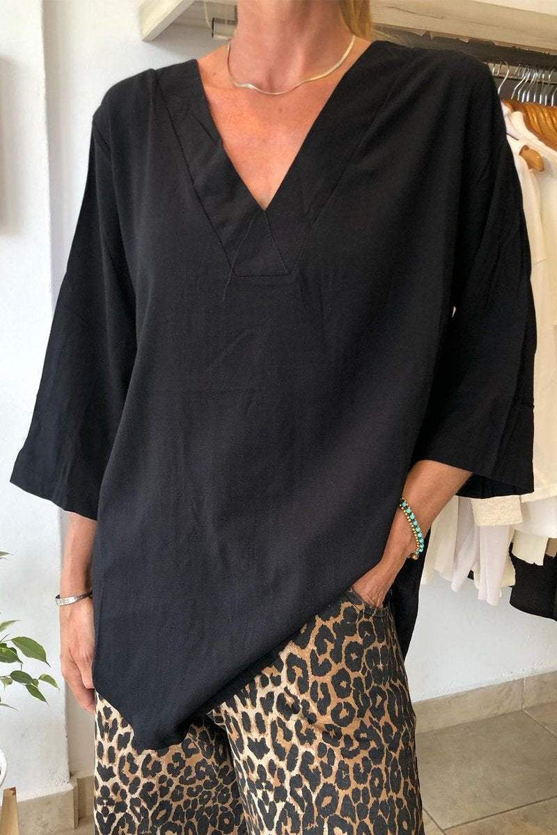 Damen Oversize Tunika mit modernem V-Ausschnitt und lässigen Ärmeln WW