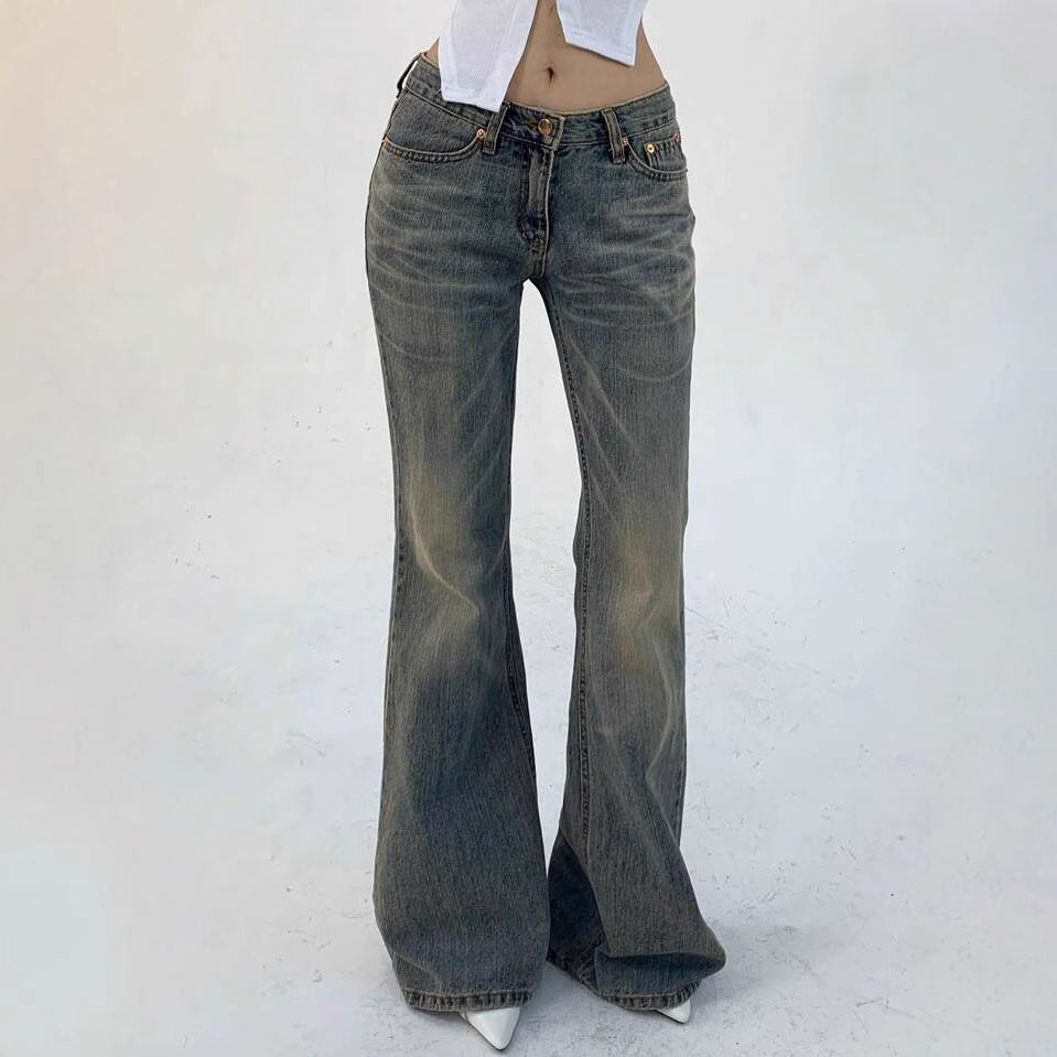 Damen Hochtaillierte Flared Jeans im Vintage-Look mit ausgestelltem Bein WW
