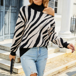 Damen Oversized Pullover mit asymmetrischem Schnitt und auffälligem Tiermuster WW
