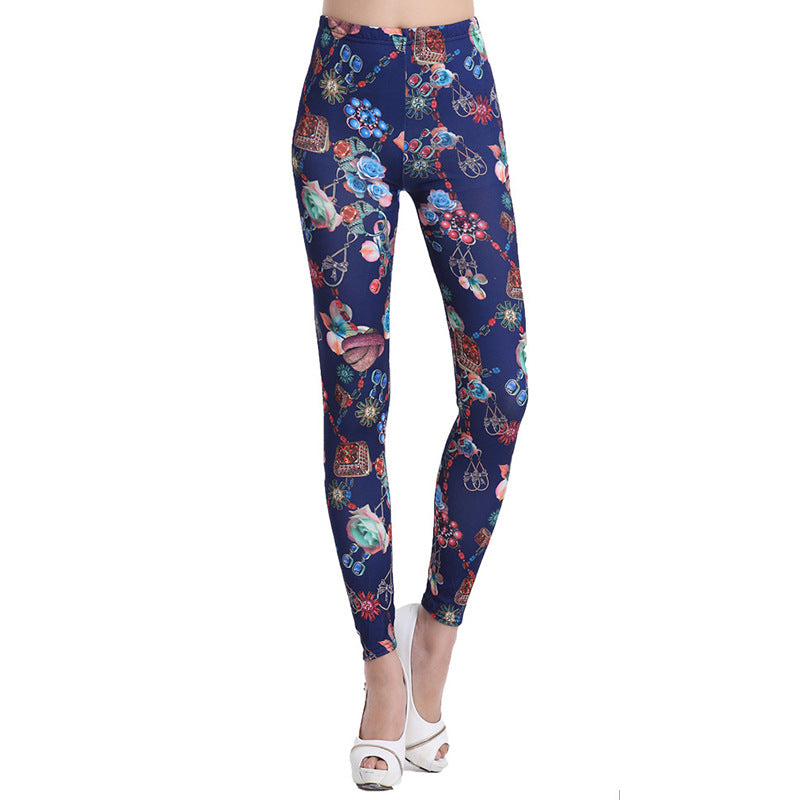 Damen Leggings mit floralem Design und hohem Bund WW