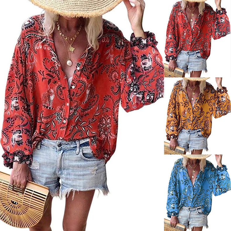 Damen Bluse mit kreativem Paisleymuster und lässigem Schnitt WW