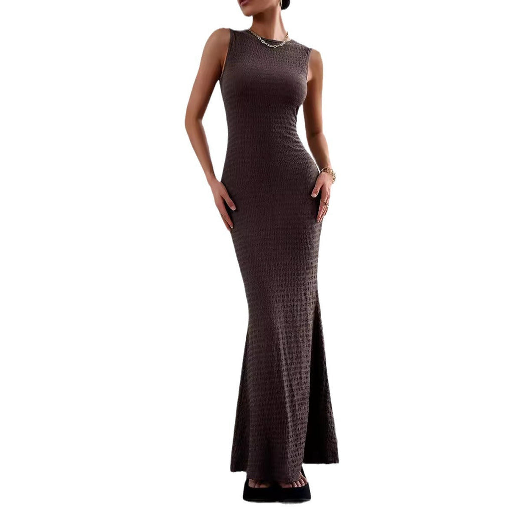 Damen figurbetontes Langarmkleid mit hohem Schlitz und elastischem Saum WW