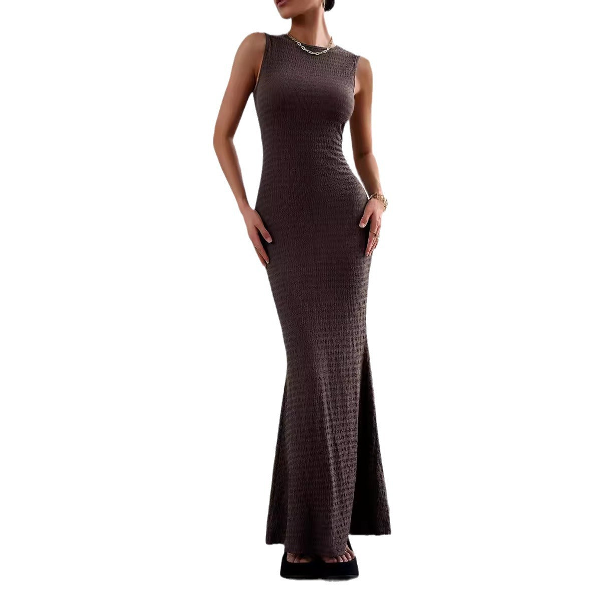 Damen figurbetontes Langarmkleid mit hohem Schlitz und elastischem Saum WW