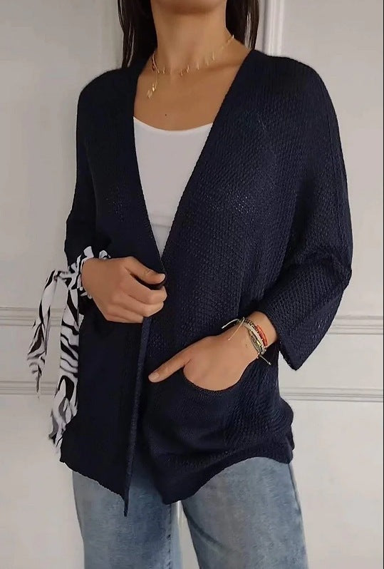 Damen lässige Strickjacke mit offener Vorderseite und praktischen Taschen WW