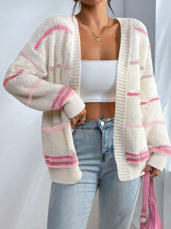 Damen gemütlicher Strickcardigan mit bunten Streifen WW