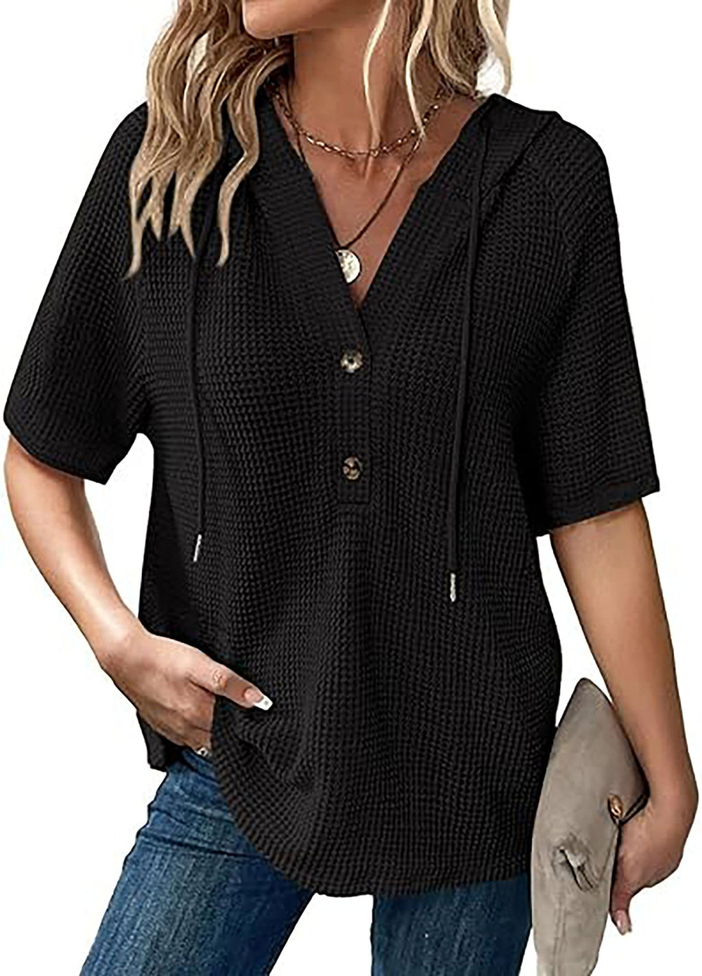 Frauen Freizeit Waffelstrick Pullover Top WW