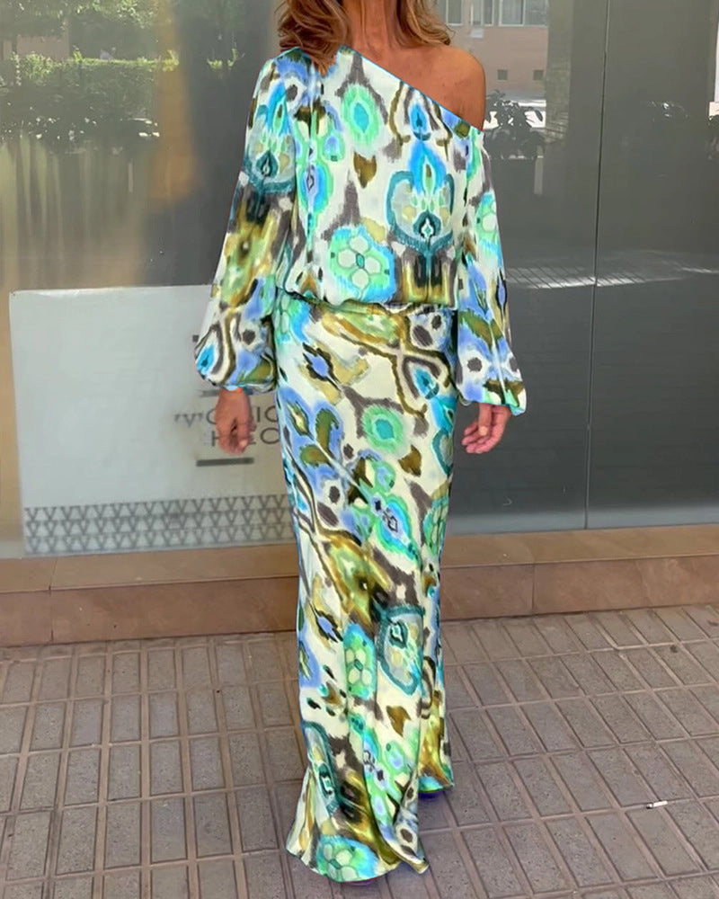 Damen Maxi-Kleid mit asymmetrischem Schnitt und eleganten Ärmel WW