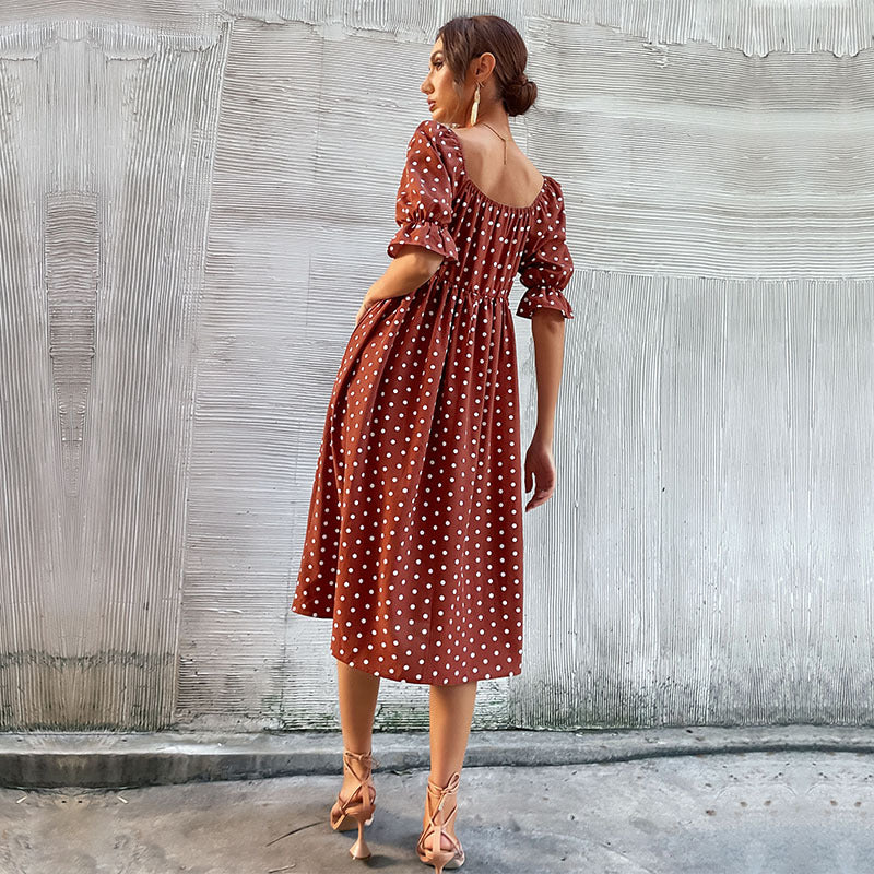 Damen Maxikleid mit Puffärmeln und verspieltem Punkte-Design WW
