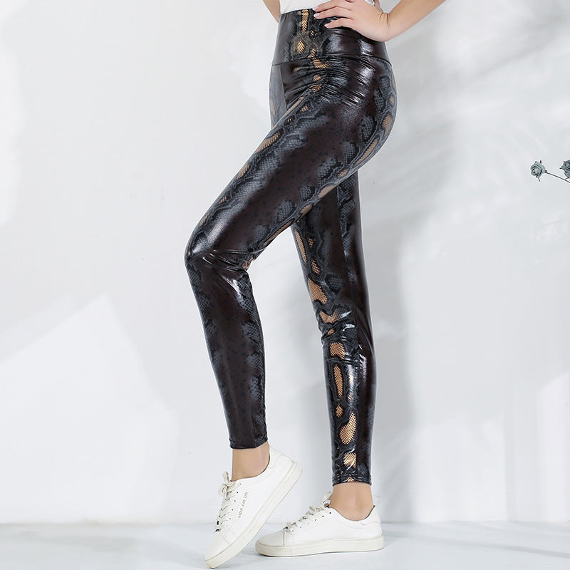 Damen Leggings im edlen Schlangenmuster mit hohem Bund WW
