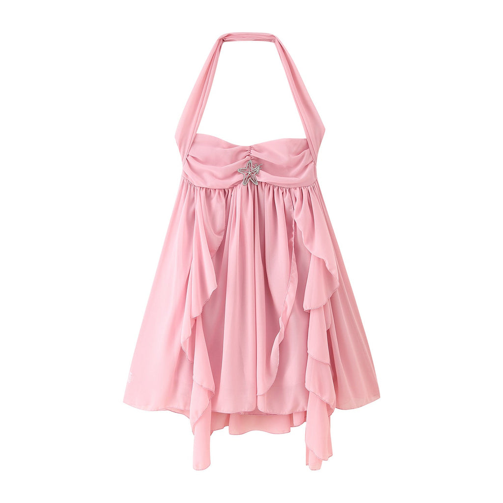 Damen Abendkleid mit schwingendem Rüschendesign und Halterneck WW