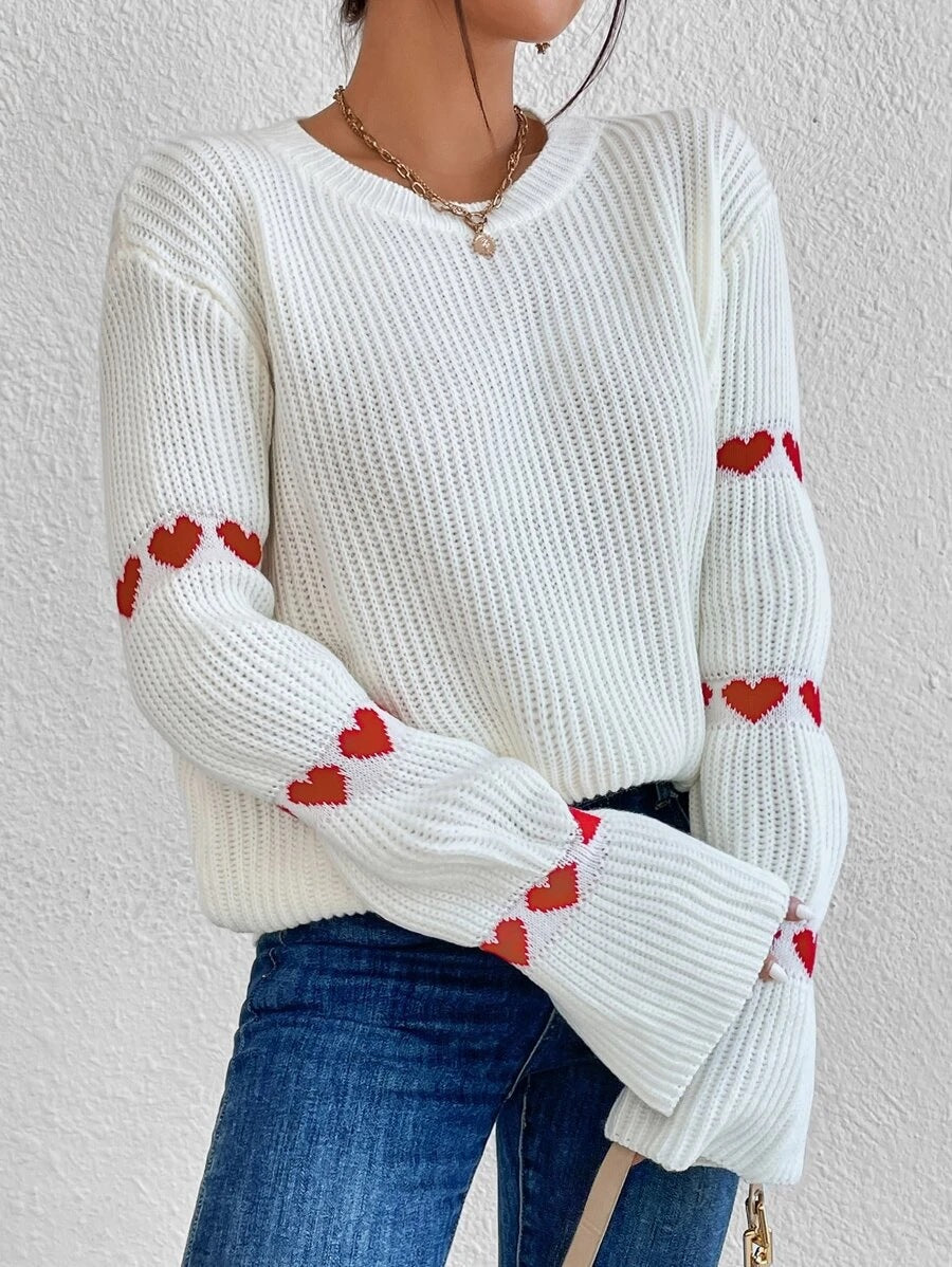 Damen kuscheliger Strickpullover mit modellierenden Ärmeln und Herzmotiv WW