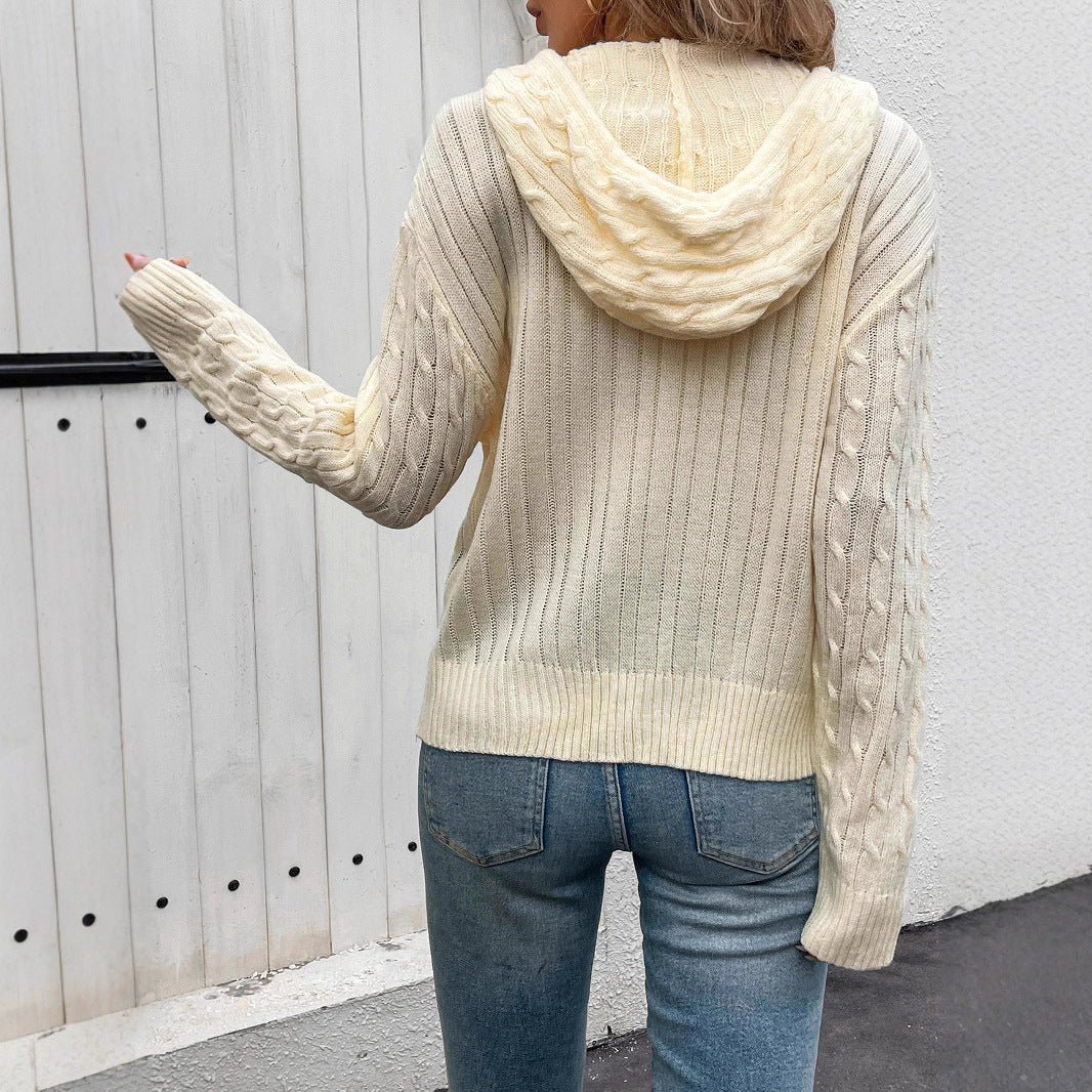 Damen gestreifte Strickjacke mit Reißverschluss und Kapuze WW