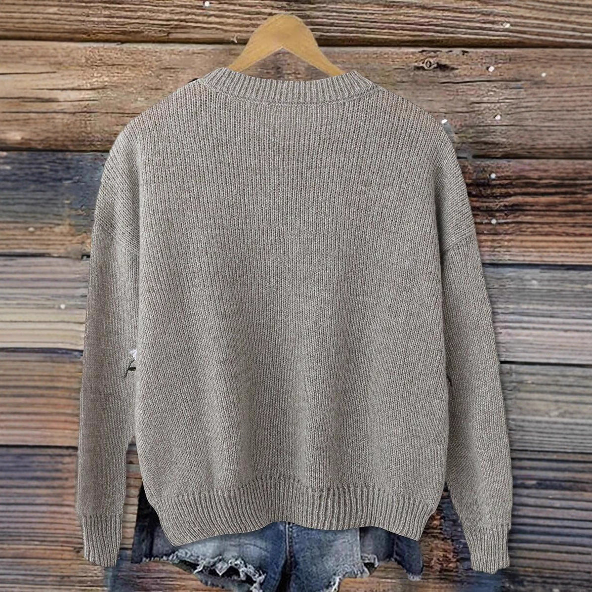 Damen Gemütlicher Strickpullover mit floralen Applikationen WW