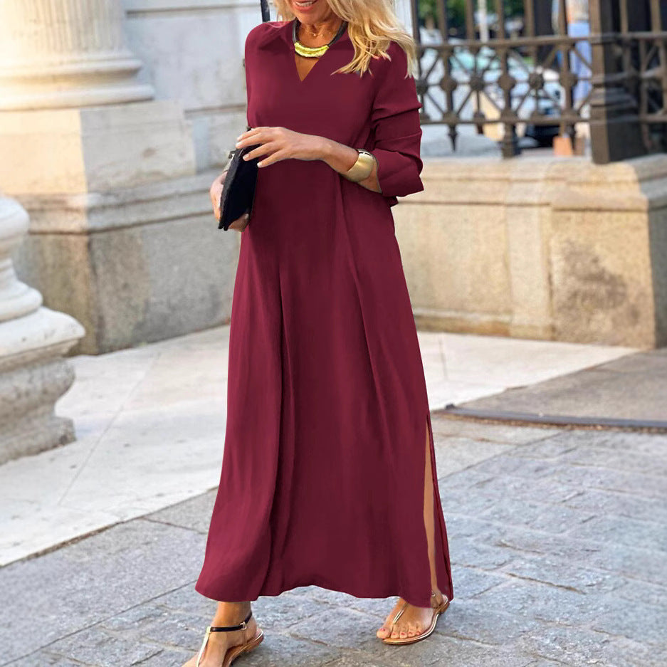 Damen Maxikleid mit elegantem V-Ausschnitt und seitlichen Schlitzen WW