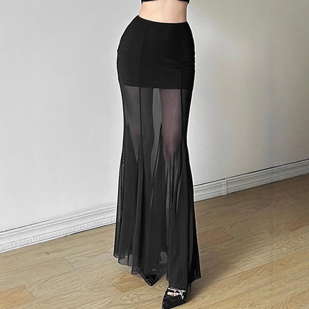 Damen Eleganter Maxirock mit transparenten Einsätzen WW