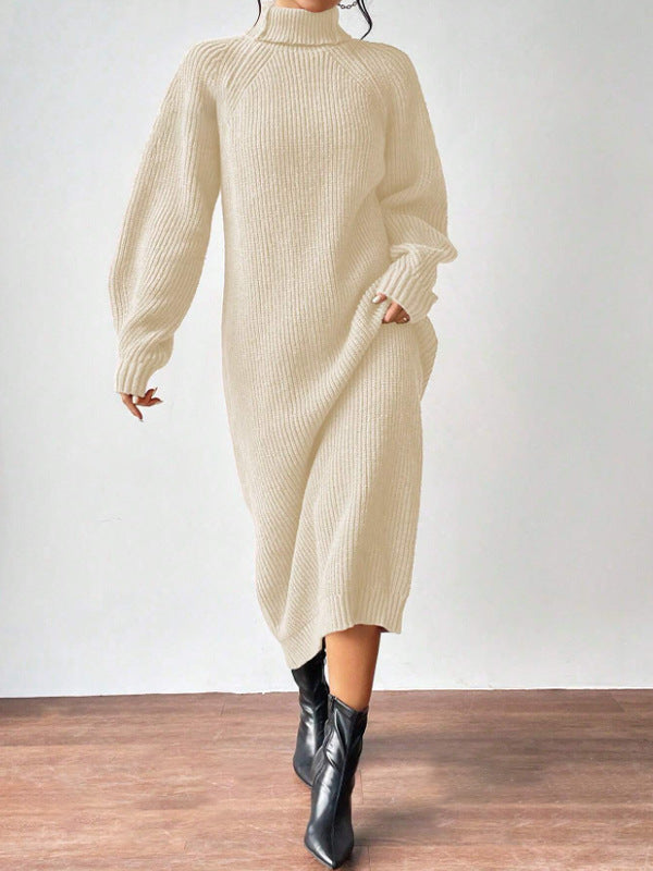 Damen Strickkleid mit hohem Kragen und weiten Ärmeln WW