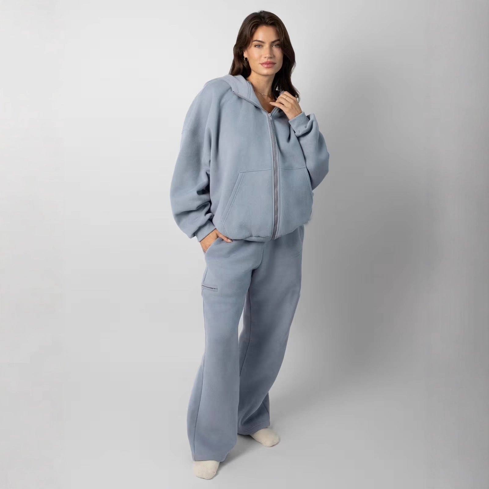 Damen sportliches Kapuzenset mit hohem Kragen und bequemen Taschen WW