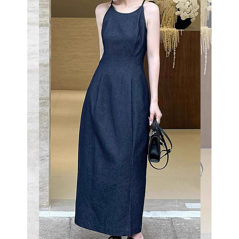 Damen Ärmelloses Denim Maxikleid WW