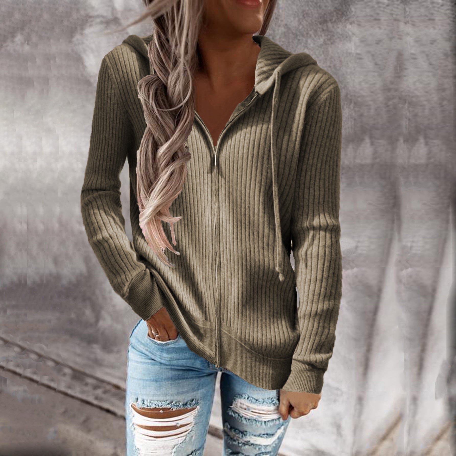 Damen Kapuzenjacke aus strukturiertem Material mit praktischen Taschen WW