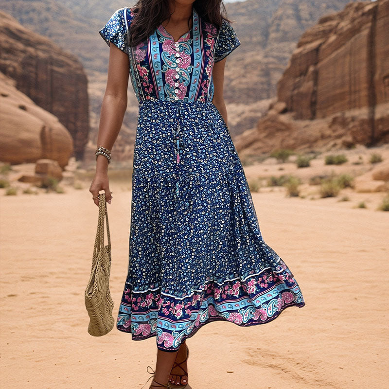 Damen Maxikleid mit floralen Applikationen und detailreicher Knopfleiste WW