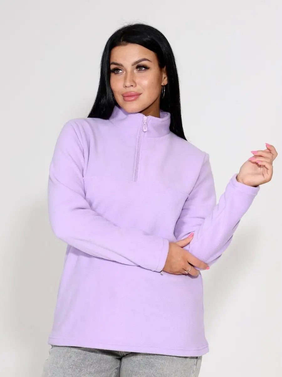 Damen Fleece-Pullover mit halbem Reißverschluss und langen Ärmeln WW